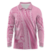 Pasifika Women's Day - Samoa Siapo Malu Tattoo Inspired Long Sleeve Polo Shirt Pink LT7 Pink - Polynesian Pride