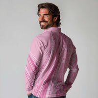 Pasifika Women's Day - Samoa Siapo Malu Tattoo Inspired Long Sleeve Polo Shirt Pink LT7 - Polynesian Pride