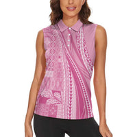 Pasifika Women's Day - Samoa Siapo Malu Tattoo Inspired Women Sleeveless Polo Shirt Pink LT7 - Polynesian Pride
