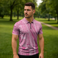 Pasifika Women's Day - Samoa Siapo Malu Tattoo Inspired Zipper Polo Shirt Pink LT7 - Polynesian Pride