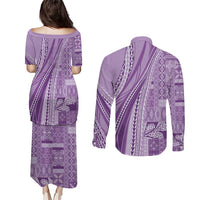 Pasifika Women's Day - Samoa Siapo Malu Tattoo Inspired Couples Matching Puletasi and Long Sleeve Button Shirt Lavender LT7 - Polynesian Pride