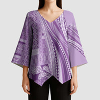 Pasifika Women's Day - Samoa Siapo Malu Tattoo Inspired Kimono Sleeve Blouse Lavender LT7 - Polynesian Pride
