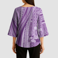 Pasifika Women's Day - Samoa Siapo Malu Tattoo Inspired Kimono Sleeve Blouse Lavender LT7 - Polynesian Pride