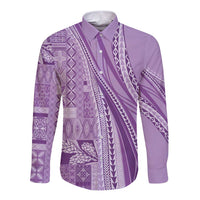 Pasifika Women's Day - Samoa Siapo Malu Tattoo Inspired Long Sleeve Button Shirt Lavender LT7 Unisex Lavender - Polynesian Pride