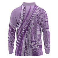Pasifika Women's Day - Samoa Siapo Malu Tattoo Inspired Long Sleeve Polo Shirt Lavender LT7 - Polynesian Pride