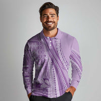 Pasifika Women's Day - Samoa Siapo Malu Tattoo Inspired Long Sleeve Polo Shirt Lavender LT7 - Polynesian Pride