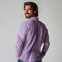 Pasifika Women's Day - Samoa Siapo Malu Tattoo Inspired Long Sleeve Polo Shirt Lavender LT7 - Polynesian Pride
