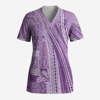 Pasifika Women's Day - Samoa Siapo Malu Tattoo Inspired Scrub Top Lavender LT7 Adult Lavender - Polynesian Pride