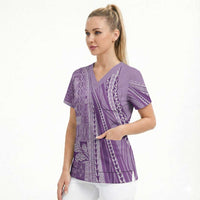 Pasifika Women's Day - Samoa Siapo Malu Tattoo Inspired Scrub Top Lavender LT7 - Polynesian Pride