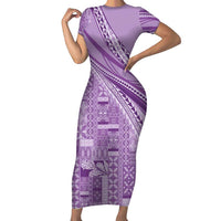 Pasifika Women's Day - Samoa Siapo Malu Tattoo Inspired Short Sleeve Bodycon Dress Lavender LT7 Long Dress Lavender - Polynesian Pride