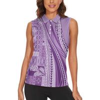 Pasifika Women's Day - Samoa Siapo Malu Tattoo Inspired Women Sleeveless Polo Shirt Lavender LT7 - Polynesian Pride