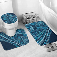 Pasifika Women's Day - Samoa Siapo Malu Tattoo Inspired Bathroom Set Navy Blue LT7 Mat Set Only (3 pcs) One Size Navy Blue - Polynesian Pride
