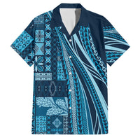 Pasifika Women's Day - Samoa Siapo Malu Tattoo Inspired Family Matching Off Shoulder Short Dress and Hawaiian Shirt Navy Blue