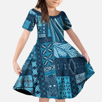 Pasifika Women's Day - Samoa Siapo Malu Tattoo Inspired Family Matching Short Sleeve Bodycon Dress and Hawaiian Shirt Navy Blue