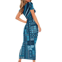 Pasifika Women's Day - Samoa Siapo Malu Tattoo Inspired Family Matching Short Sleeve Bodycon Dress and Hawaiian Shirt Navy Blue
