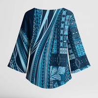 Pasifika Women's Day - Samoa Siapo Malu Tattoo Inspired Kimono Sleeve Blouse Navy Blue LT7 - Polynesian Pride