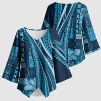Pasifika Women's Day - Samoa Siapo Malu Tattoo Inspired Kimono Sleeve Blouse Navy Blue LT7 - Polynesian Pride