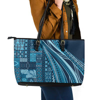 Pasifika Women's Day - Samoa Siapo Malu Tattoo Inspired Leather Tote Bag Navy Blue LT7 - Polynesian Pride