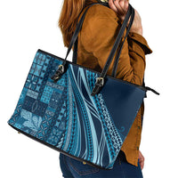 Pasifika Women's Day - Samoa Siapo Malu Tattoo Inspired Leather Tote Bag Navy Blue LT7 - Polynesian Pride