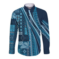 Pasifika Women's Day - Samoa Siapo Malu Tattoo Inspired Long Sleeve Button Shirt Navy Blue LT7 Unisex Navy Blue - Polynesian Pride