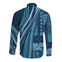 Pasifika Women's Day - Samoa Siapo Malu Tattoo Inspired Long Sleeve Button Shirt Navy Blue LT7 - Polynesian Pride