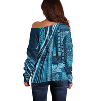 Pasifika Women's Day - Samoa Siapo Malu Tattoo Inspired Off Shoulder Sweater Navy Blue LT7 - Polynesian Pride