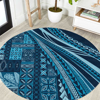 Pasifika Women's Day - Samoa Siapo Malu Tattoo Inspired Round Carpet Navy Blue LT7 Navy Blue - Polynesian Pride