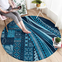 Pasifika Women's Day - Samoa Siapo Malu Tattoo Inspired Round Carpet Navy Blue LT7 - Polynesian Pride