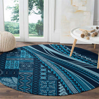 Pasifika Women's Day - Samoa Siapo Malu Tattoo Inspired Round Carpet Navy Blue LT7 - Polynesian Pride