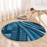 Pasifika Women's Day - Samoa Siapo Malu Tattoo Inspired Round Carpet Navy Blue LT7 - Polynesian Pride