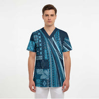 Pasifika Women's Day - Samoa Siapo Malu Tattoo Inspired Scrub Top Navy Blue LT7 - Polynesian Pride