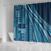 Pasifika Women's Day - Samoa Siapo Malu Tattoo Inspired Shower Curtain Navy Blue LT7 - Polynesian Pride