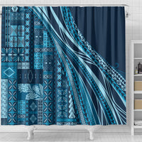Pasifika Women's Day - Samoa Siapo Malu Tattoo Inspired Shower Curtain Navy Blue LT7 - Polynesian Pride