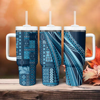 Pasifika Women's Day - Samoa Siapo Malu Tattoo Inspired Tumbler With Handle Navy Blue LT7 - Polynesian Pride