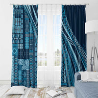 Pasifika Women's Day - Samoa Siapo Malu Tattoo Inspired Window Curtain Navy Blue LT7 - Polynesian Pride