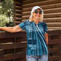Pasifika Women's Day - Samoa Siapo Malu Tattoo Inspired Women Polo Shirt Navy Blue LT7 - Polynesian Pride