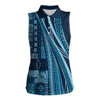 Pasifika Women's Day - Samoa Siapo Malu Tattoo Inspired Women Sleeveless Polo Shirt Navy Blue LT7 Female Navy Blue - Polynesian Pride