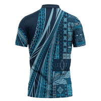 Pasifika Women's Day - Samoa Siapo Malu Tattoo Inspired Zipper Polo Shirt Navy Blue LT7 - Polynesian Pride