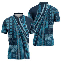 Pasifika Women's Day - Samoa Siapo Malu Tattoo Inspired Zipper Polo Shirt Navy Blue LT7 - Polynesian Pride