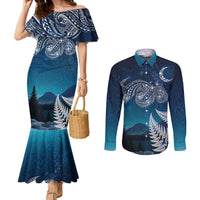 New Zealand Matariki Couples Matching Mermaid Dress and Long Sleeve Button Shirt Starry Night Style LT7 Navy - Polynesian Pride