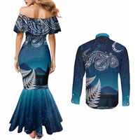 New Zealand Matariki Couples Matching Mermaid Dress and Long Sleeve Button Shirt Starry Night Style LT7 - Polynesian Pride