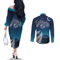 New Zealand Matariki Couples Matching Off The Shoulder Long Sleeve Dress and Long Sleeve Button Shirt Starry Night Style