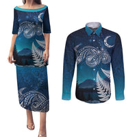 New Zealand Matariki Couples Matching Puletasi and Long Sleeve Button Shirt Starry Night Style LT7 Navy - Polynesian Pride