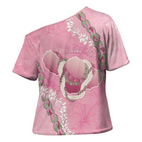 Hawaii Maui Island Flowers Lei Cross Shoulder Shirt Lokelani Rose Pink LT7 - Polynesian Pride