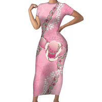 Hawaii Maui Island Flowers Lei Family Matching Short Sleeve Bodycon Dress and Hawaiian Shirt Lokelani Rose Pink