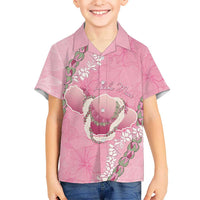 Hawaii Maui Island Flowers Lei Kid Hawaiian Shirt Lokelani Rose Pink LT7 Kid Pink - Polynesian Pride