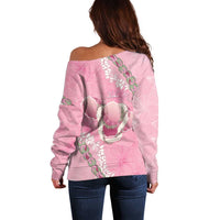 Hawaii Maui Island Flowers Lei Off Shoulder Sweater Lokelani Rose Pink LT7 - Polynesian Pride