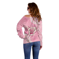 Hawaii Maui Island Flowers Lei Off Shoulder Sweater Lokelani Rose Pink LT7 - Polynesian Pride