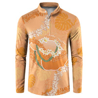 Hawaii Lanai Island Flowers Lei Button Sweatshirt Orange Kaunaoa Mix Maile LT7 Orange - Polynesian Pride