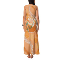 Hawaii Lanai Island Flowers Lei Family Matching Tank Maxi Dress and Hawaiian Shirt Orange Kaunaoa Mix Maile